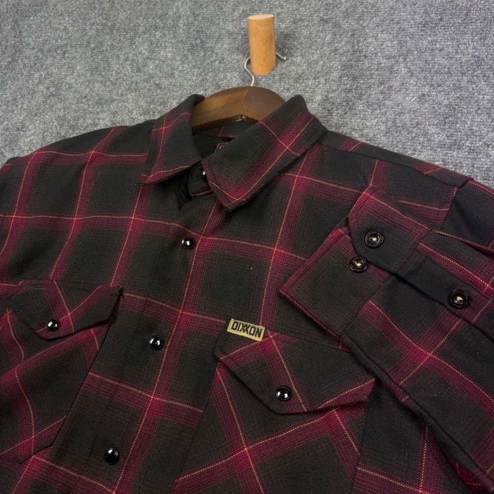 Dixxon Flannel Company 9th Street Shirt Mens Medium Burgundy Black Plaid D-Tech